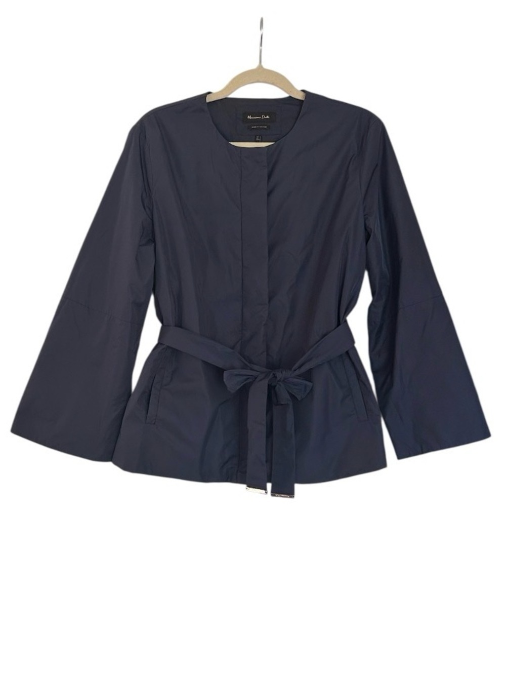 Massimo Dutti Jacket Size Large Navy Blue Belted Pockets
